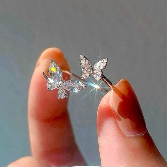 Silver Butterfly Decor Cuff Ring - Picture 2 of 5